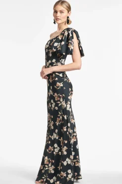 Sachin & Babi One Shoulder<Aubrey Gown - Black Venetia Petal Blackvenetiapetal
