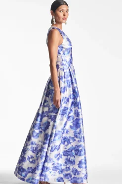 Sachin & Babi Plus Sizes|Sleeveless<Brooke Gown - Azure Watercolor Floral Azurewatercolorfloral