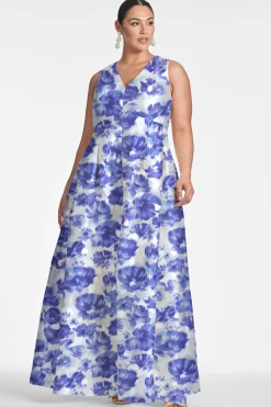 Sachin & Babi Plus Sizes|Sleeveless<Brooke Gown - Azure Watercolor Floral Azurewatercolorfloral