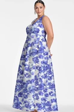 Sachin & Babi Plus Sizes|Sleeveless<Brooke Gown - Azure Watercolor Floral Azurewatercolorfloral