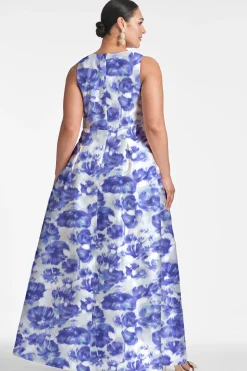 Sachin & Babi Plus Sizes|Sleeveless<Brooke Gown - Azure Watercolor Floral Azurewatercolorfloral