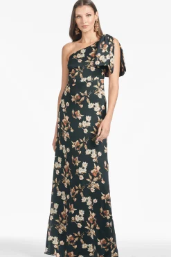 Sachin & Babi Plus Sizes|One Shoulder<Chelsea Gown - Black Venetia Petal Blackvenetiapetal