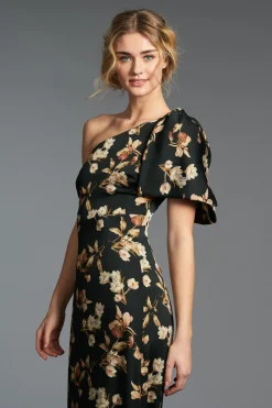 Sachin & Babi Plus Sizes|One Shoulder<Chelsea Gown - Black Venetia Petal Blackvenetiapetal