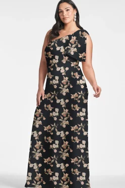 Sachin & Babi Plus Sizes|One Shoulder<Chelsea Gown - Black Venetia Petal Blackvenetiapetal