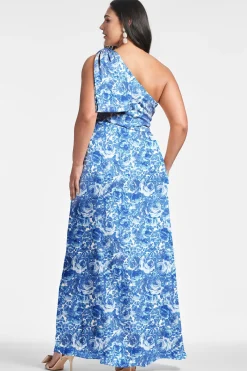 Sachin & Babi Plus Sizes|One Shoulder<Chelsea Gown - Mediterranean Blooms Mediterraneanblooms