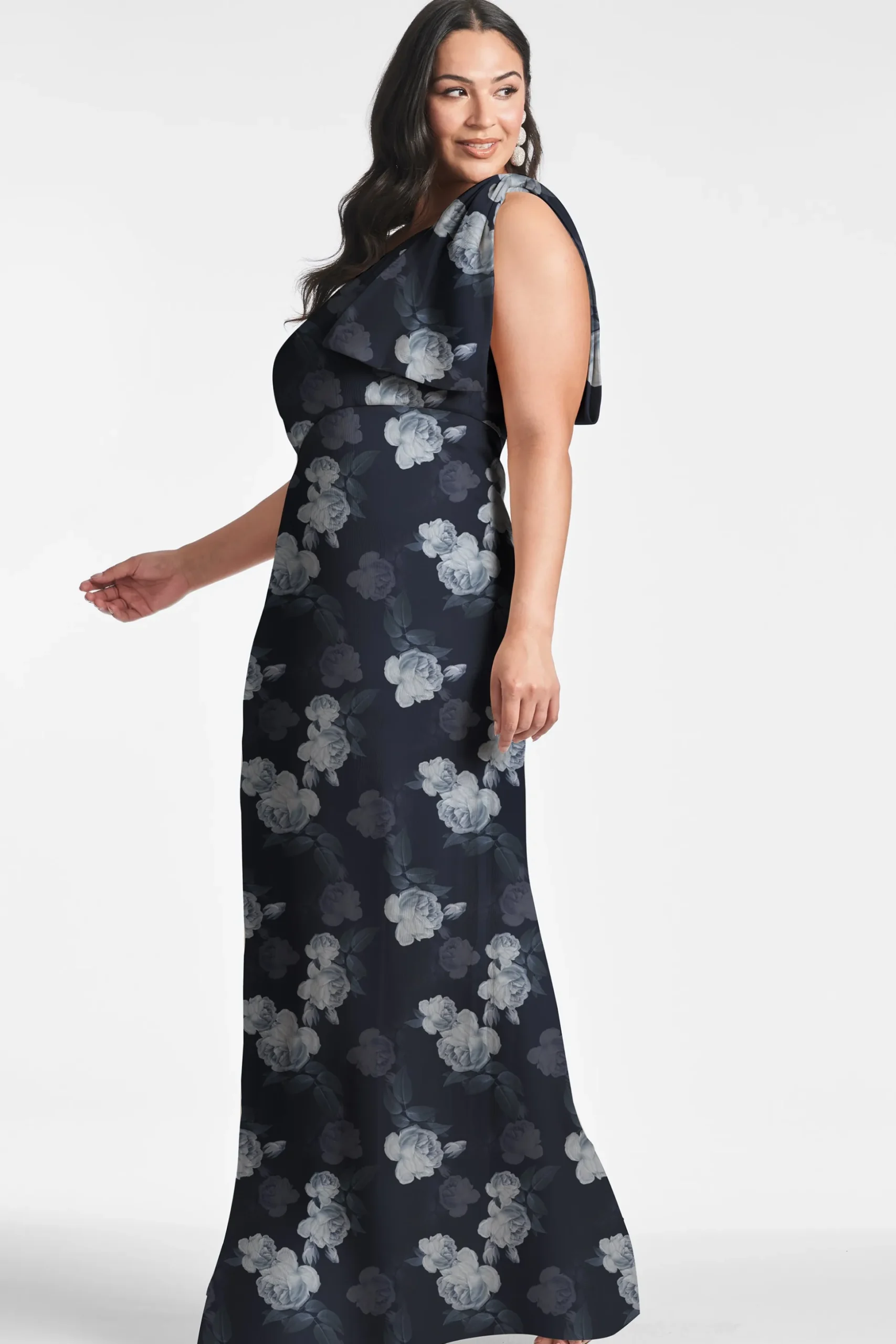 Sachin & Babi Plus Sizes|One Shoulder<Chelsea Gown - Midnight Glacial Rose Midnightglacialrose