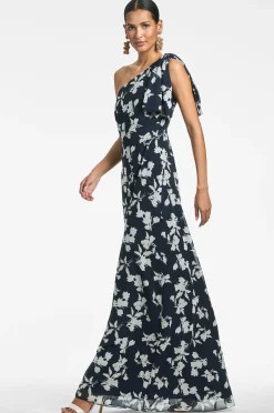 Sachin & Babi Plus Sizes|One Shoulder<Chelsea Gown - Navy Venetia Petal Navyvenetiapetal