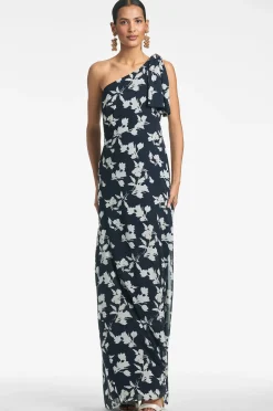 Sachin & Babi Plus Sizes|One Shoulder<Chelsea Gown - Navy Venetia Petal Navyvenetiapetal