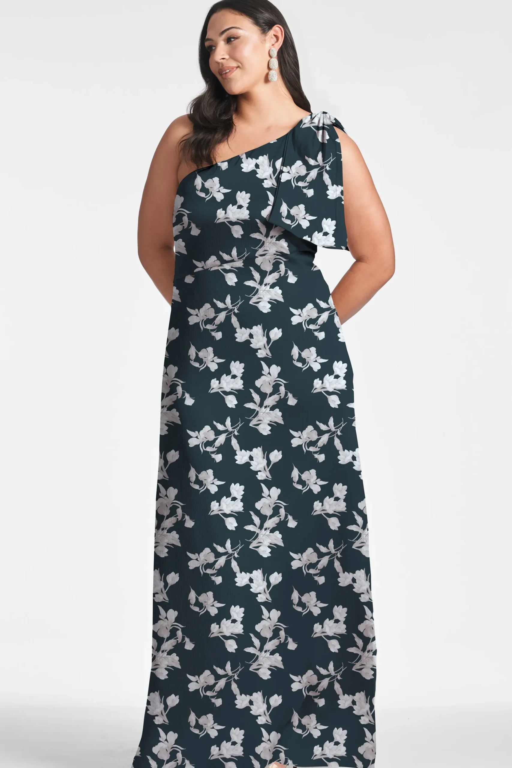 Sachin & Babi Plus Sizes|One Shoulder<Chelsea Gown - Navy Venetia Petal Navyvenetiapetal