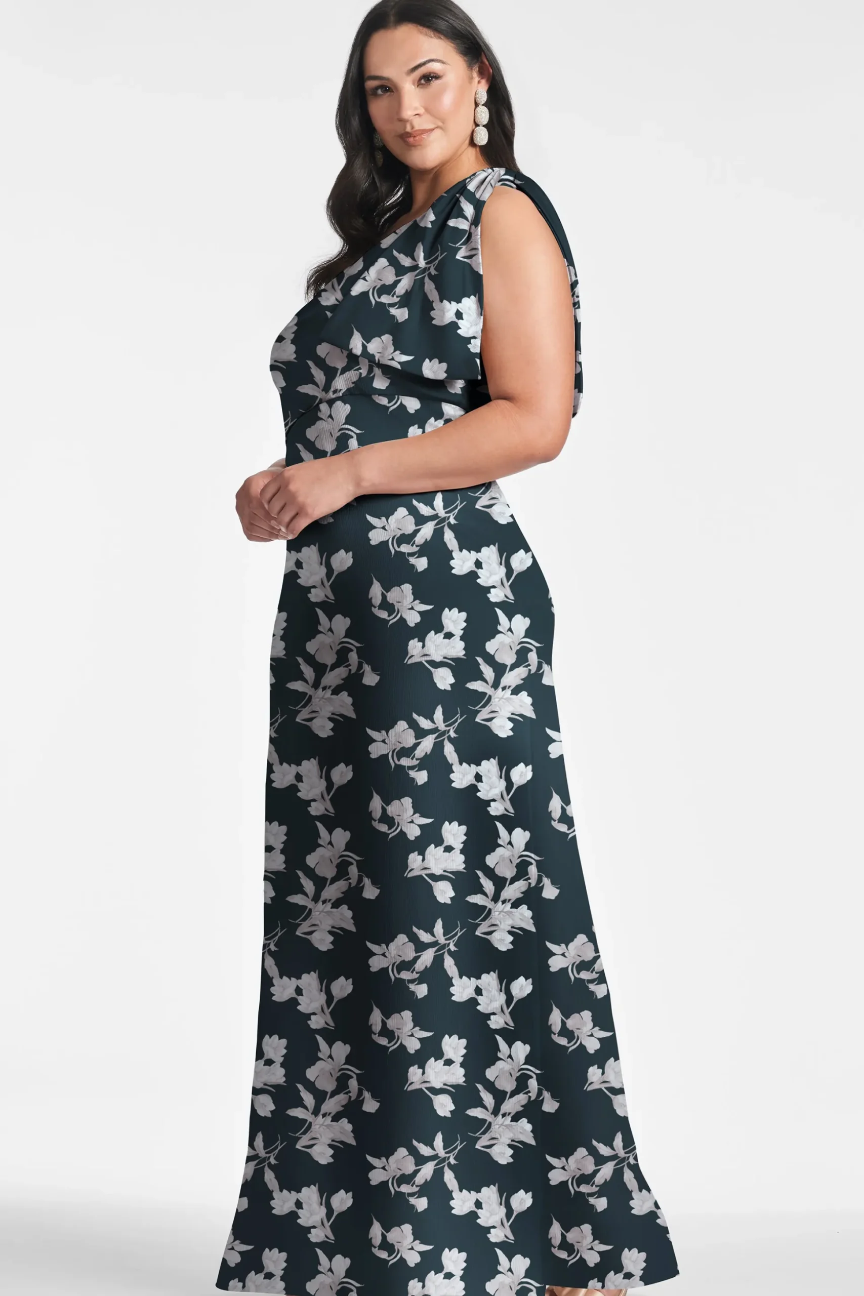 Sachin & Babi Plus Sizes|One Shoulder<Chelsea Gown - Navy Venetia Petal Navyvenetiapetal
