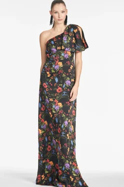 Sachin & Babi Plus Sizes|One Shoulder<Chelsea Gown - Noir Wildflower Noirwildflower
