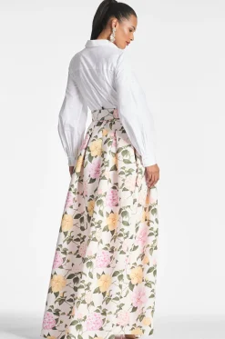 Sachin & Babi Plus Sizes|Long Sleeve<Florence Gown - White/Pink Lemonade Bouquet White/pinklemonadebouquet