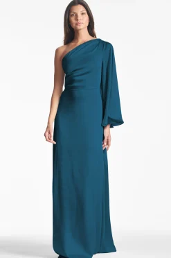 Sachin & Babi Long Sleeve|One Shoulder<Keely Gown - Bottle Green Bottlegreen