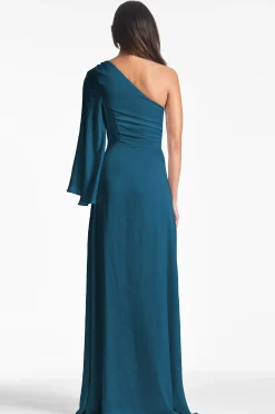Sachin & Babi Long Sleeve|One Shoulder<Keely Gown - Bottle Green Bottlegreen