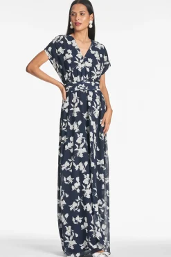Sachin & Babi Plus Sizes|Short Sleeve<Leah Gown - Navy Venetia Petal Navyvenetiapetal