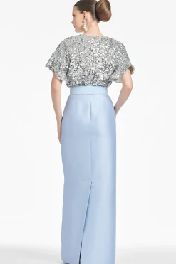 Sachin & Babi Short Sleeve<Marlene Gown - Silver/Glacial Blue Silverglacialblue