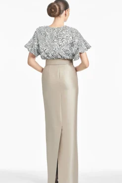 Sachin & Babi Short Sleeve<Marlene Gown - Silver/Pewter Silverpewter