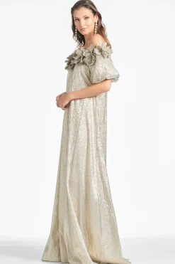 Sachin & Babi Short Sleeve<Valentina Gown - Silver