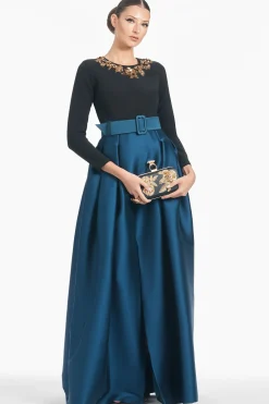 Sachin & Babi Long Sleeve<Victoria Gown - Black/Bottle Green Blackbottlegreen