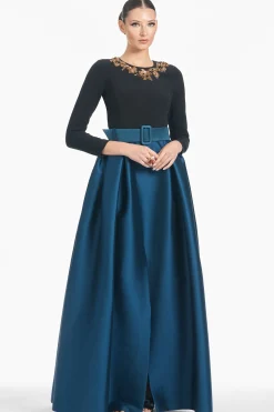 Sachin & Babi Long Sleeve<Victoria Gown - Black/Bottle Green Blackbottlegreen