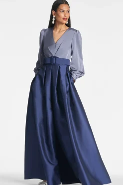 Sachin & Babi Plus Sizes|Long Sleeve<Zoe Gown - Cool Grey/Night Sky Smokeyslate/nightsky