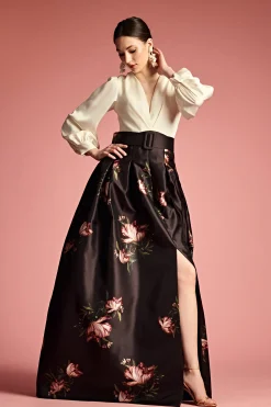 Sachin & Babi Plus Sizes|Long Sleeve<Zoe Gown - Ivory/Noir Blossom Ivory/noirblossom