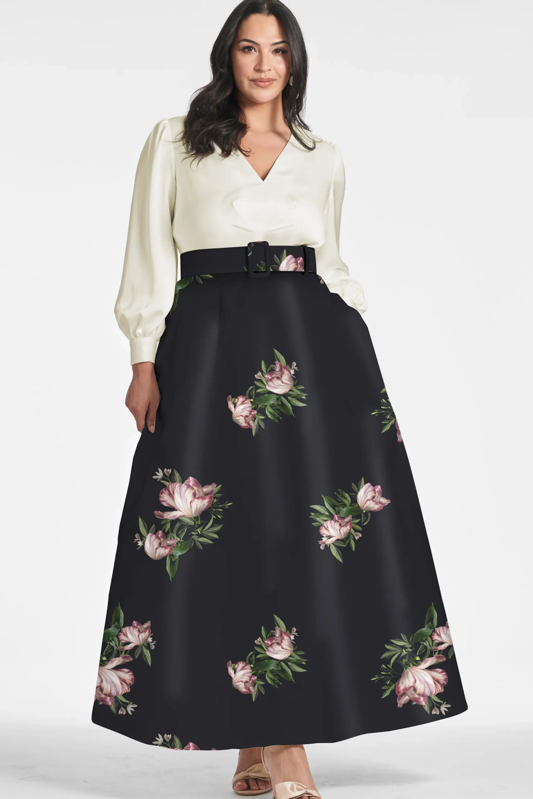 Sachin & Babi Plus Sizes|Long Sleeve<Zoe Gown - Ivory/Noir Blossom Ivory/noirblossom