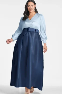 Sachin & Babi Plus Sizes|Long Sleeve<Zoe Gown - Slate/Navy Slate&navy