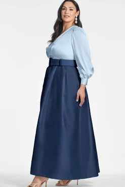 Sachin & Babi Plus Sizes|Long Sleeve<Zoe Gown - Slate/Navy Slate&navy
