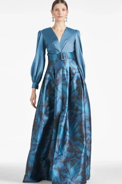 Sachin & Babi Plus Sizes|Long Sleeve<Zoe Gown - Smokey Slate/Tonal Petal Smokeyslate/tonalpetal