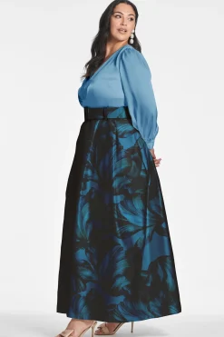 Sachin & Babi Plus Sizes|Long Sleeve<Zoe Gown - Smokey Slate/Tonal Petal Smokeyslate/tonalpetal
