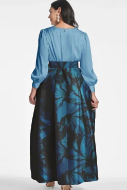 Sachin & Babi Plus Sizes|Long Sleeve<Zoe Gown - Smokey Slate/Tonal Petal Smokeyslate/tonalpetal
